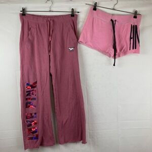 PINK Victoria's Secret Y2K Sweatpants Shorts Set Women XS Pink Floral Loungewear